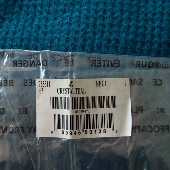 SWEATER, TURTLENECK, Sz 4X, CRYSTAL TEAL, LONG SLEEVES, ACRYLIC NYLON ELASTANE, - Picture 2 of 4